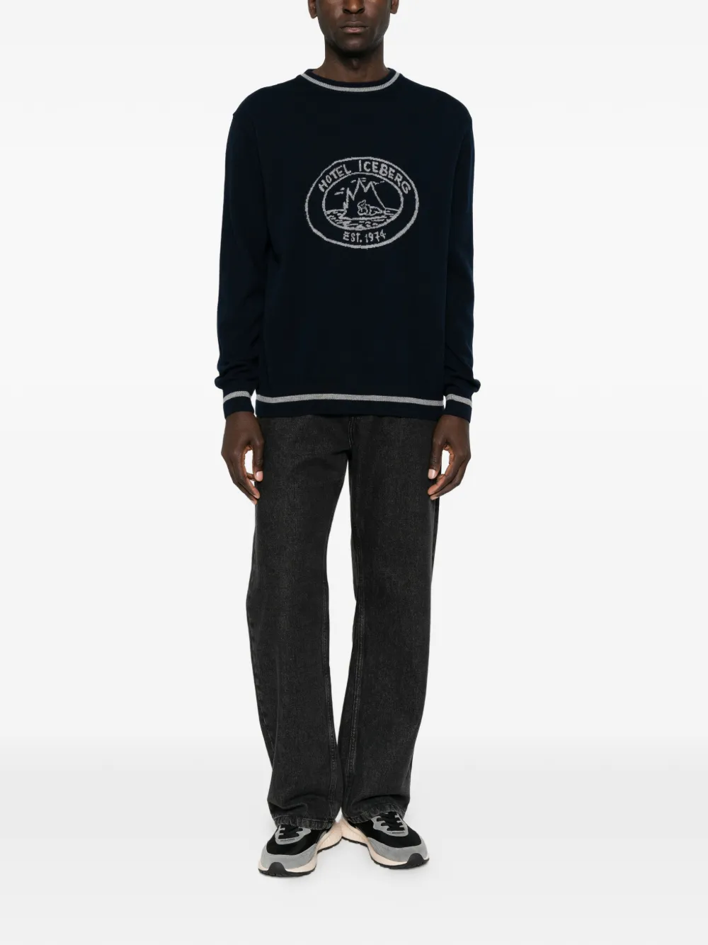 Iceberg Trui met logo-intarsia en afwerking Blauw