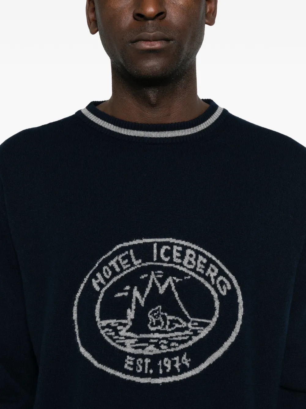 Iceberg Trui met logo-intarsia en afwerking Blauw
