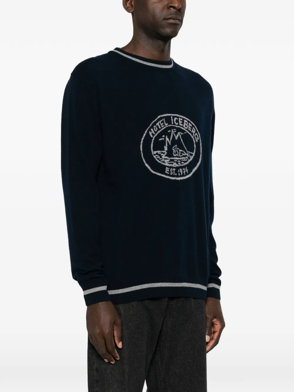 Iceberg Trui met logo-intarsia en afwerking Blauw