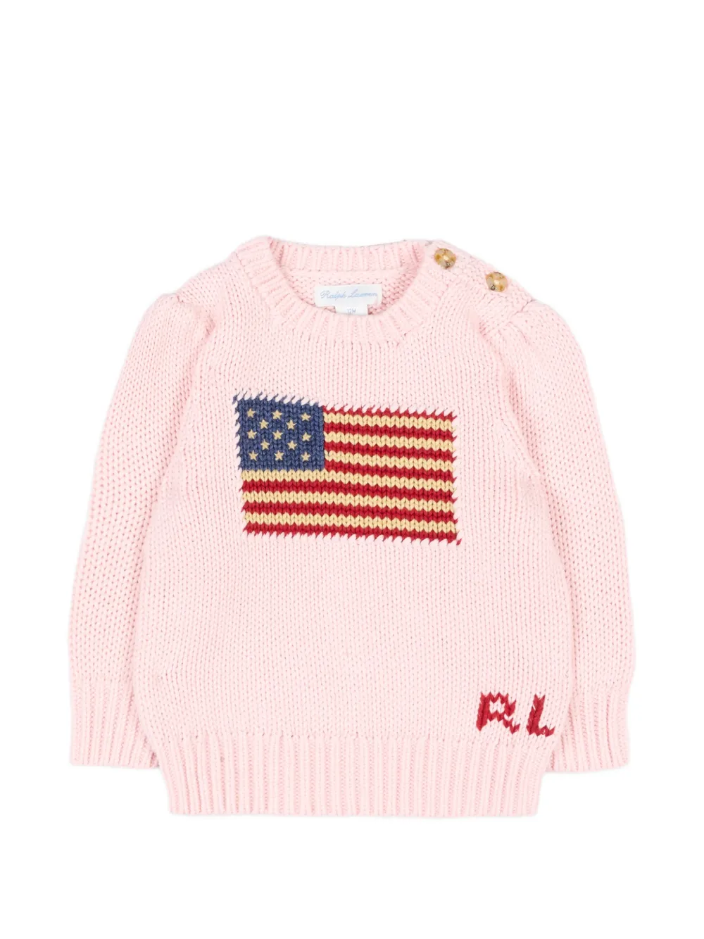 POLO RALPH LAUREN KIDS Pullover mit Flaggen-Intarsie und geknöpfter Schulter - Rosa