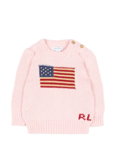 POLO RALPH LAUREN KIDS flag-intarsia buttoned-shoulder sweater