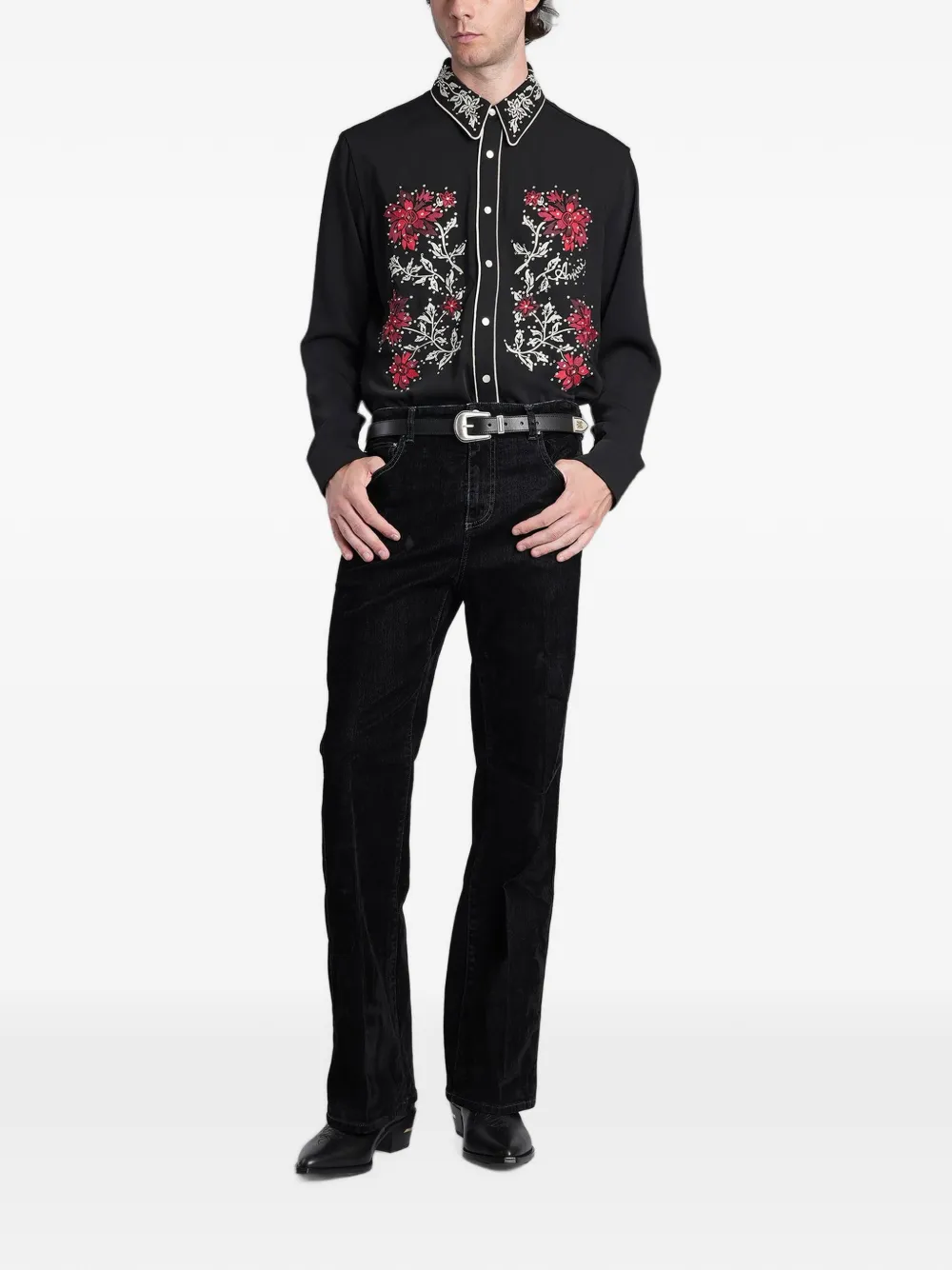 AMIRI Bootcut jeans met fluwelen afwerking Zwart