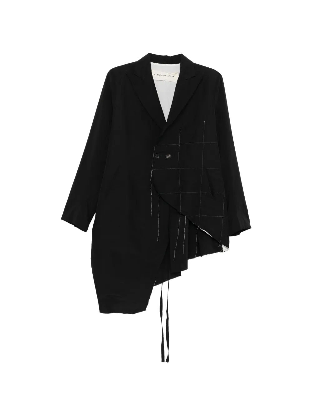 A Tentative Atelier Check-stitch Asymmetric Blazer In Black