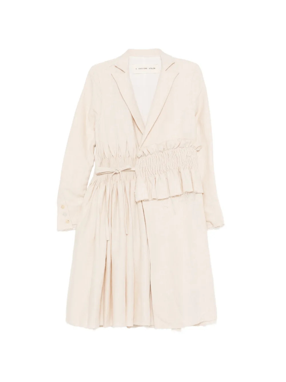A Tentative Atelier Hand Smocking Layered Coat In Neutral