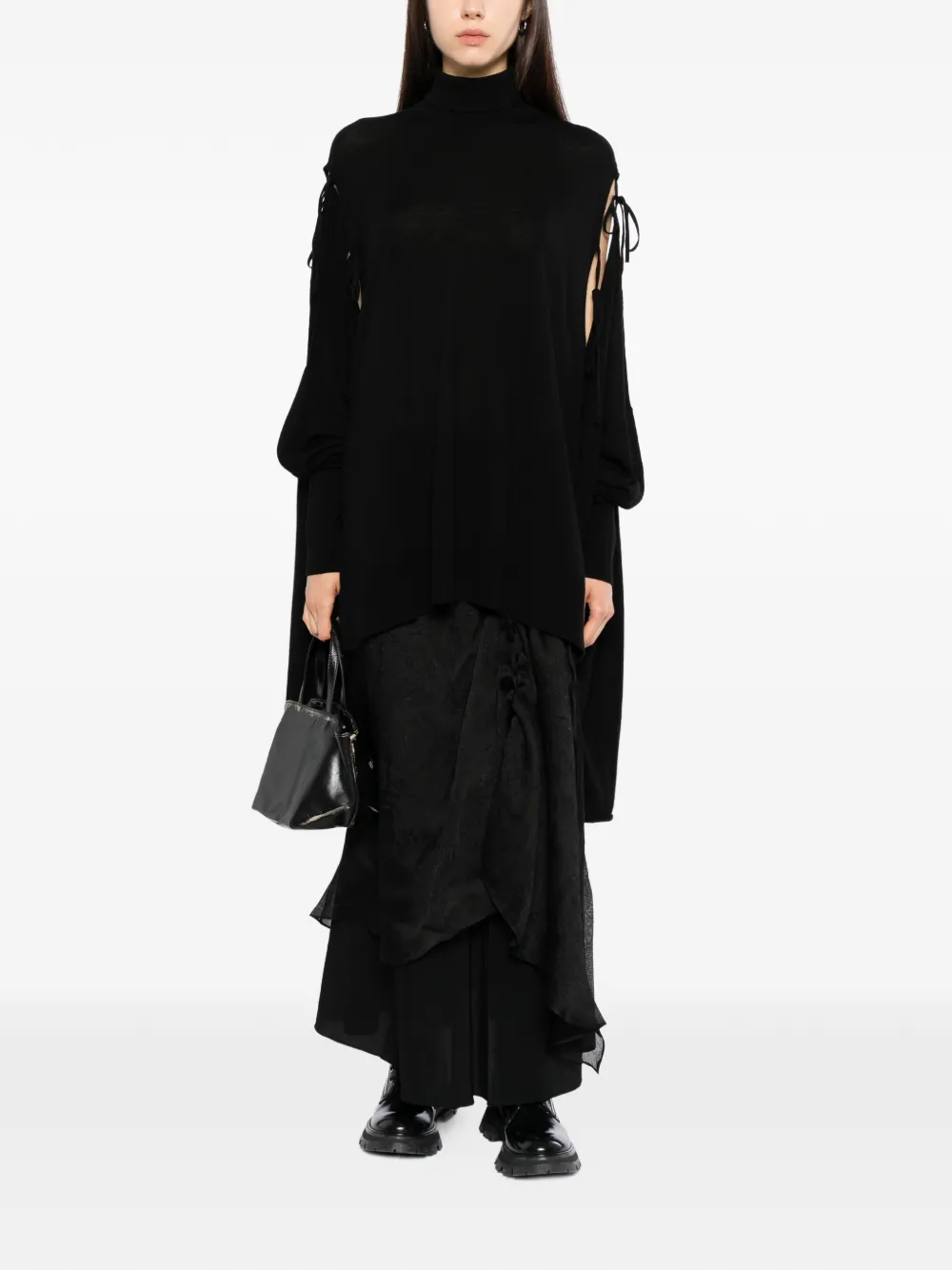 Lemuria turtle-neck tie-sleeve sweater - Black