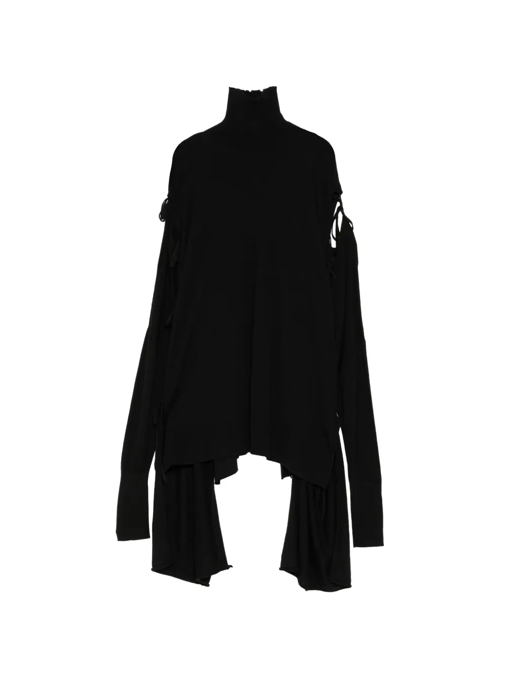 Lemuria Rollkragenpullover mit Bindebändern an den Ärmeln - Schwarz
