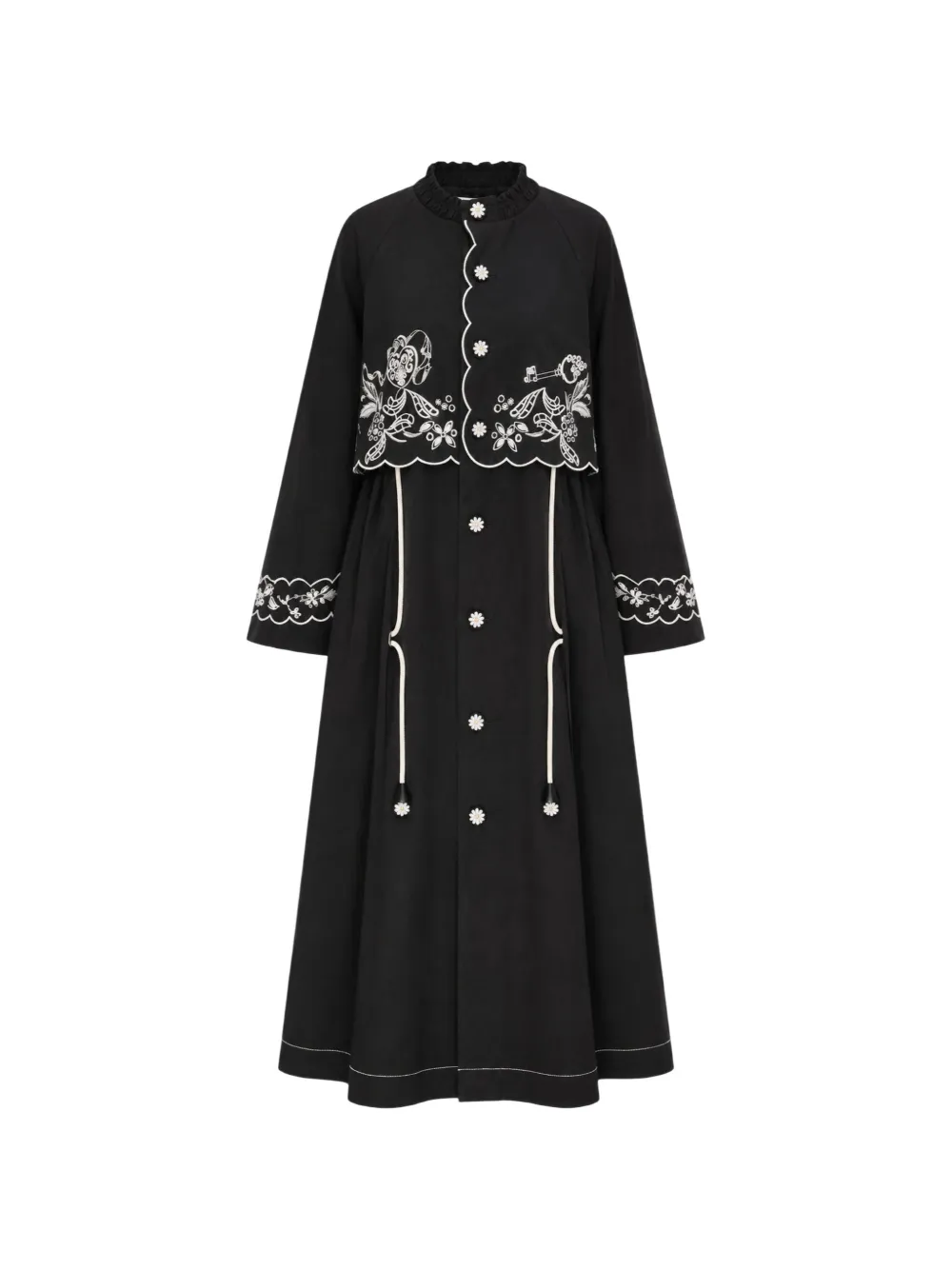 Renli Su Embroidered Layered-design Coat In Black