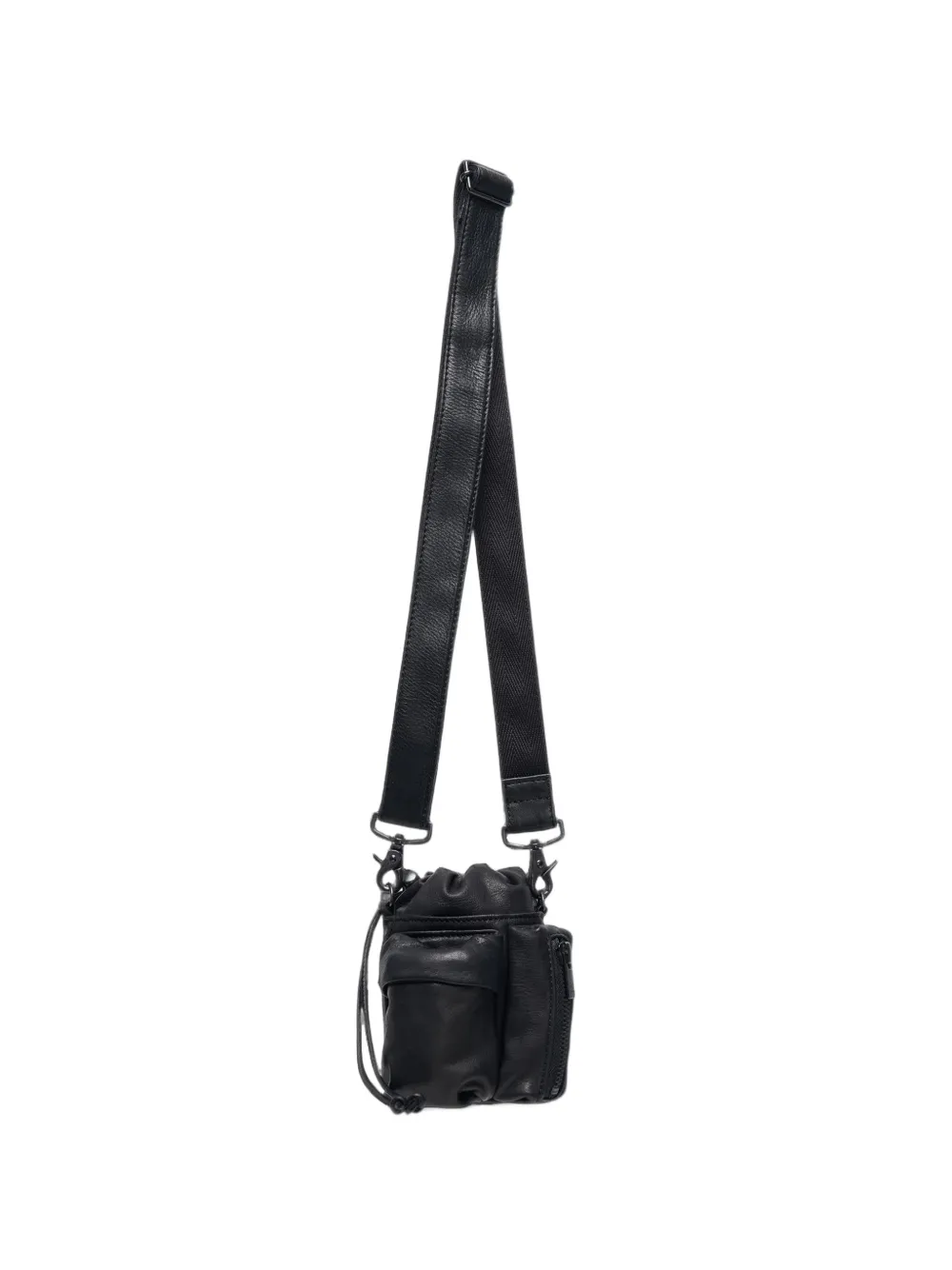 Y's Drawstring Multi-pocket Calf Leather Cross Body Bag In Black