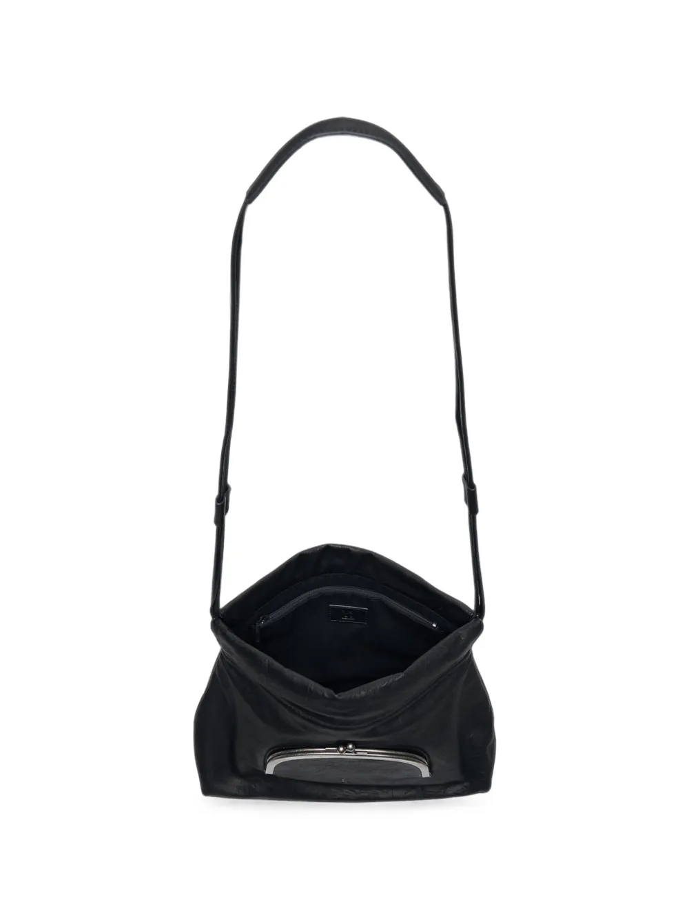 Y's clasp-pocket leather shoulder bag Zwart