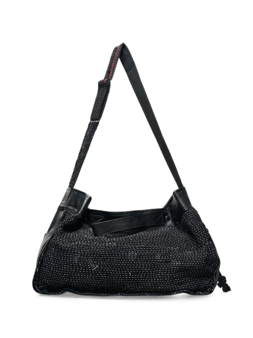 Y's X Faf Kantha Contrast-stitch Shoulder Bag In Black