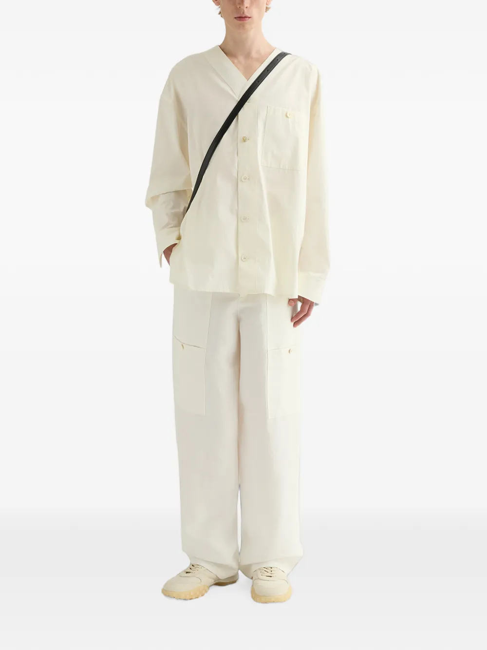 Jil Sander Katoenen popeline overhemd met V-hals Beige