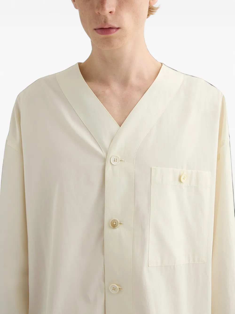 Jil Sander Katoenen popeline overhemd met V-hals Beige