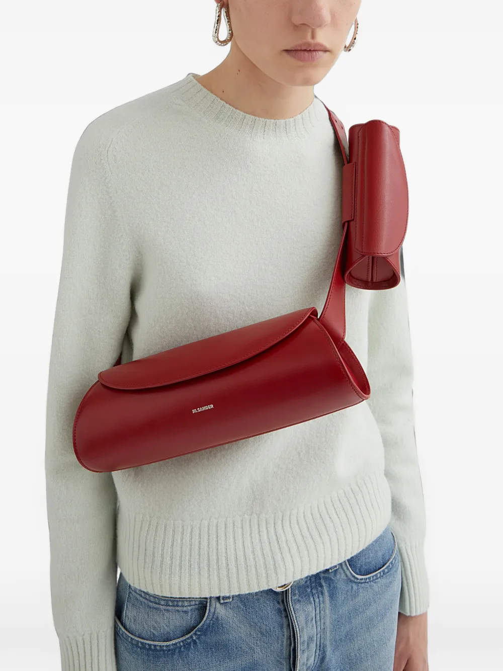 Jil Sander Cannolo leather glasses case Rood