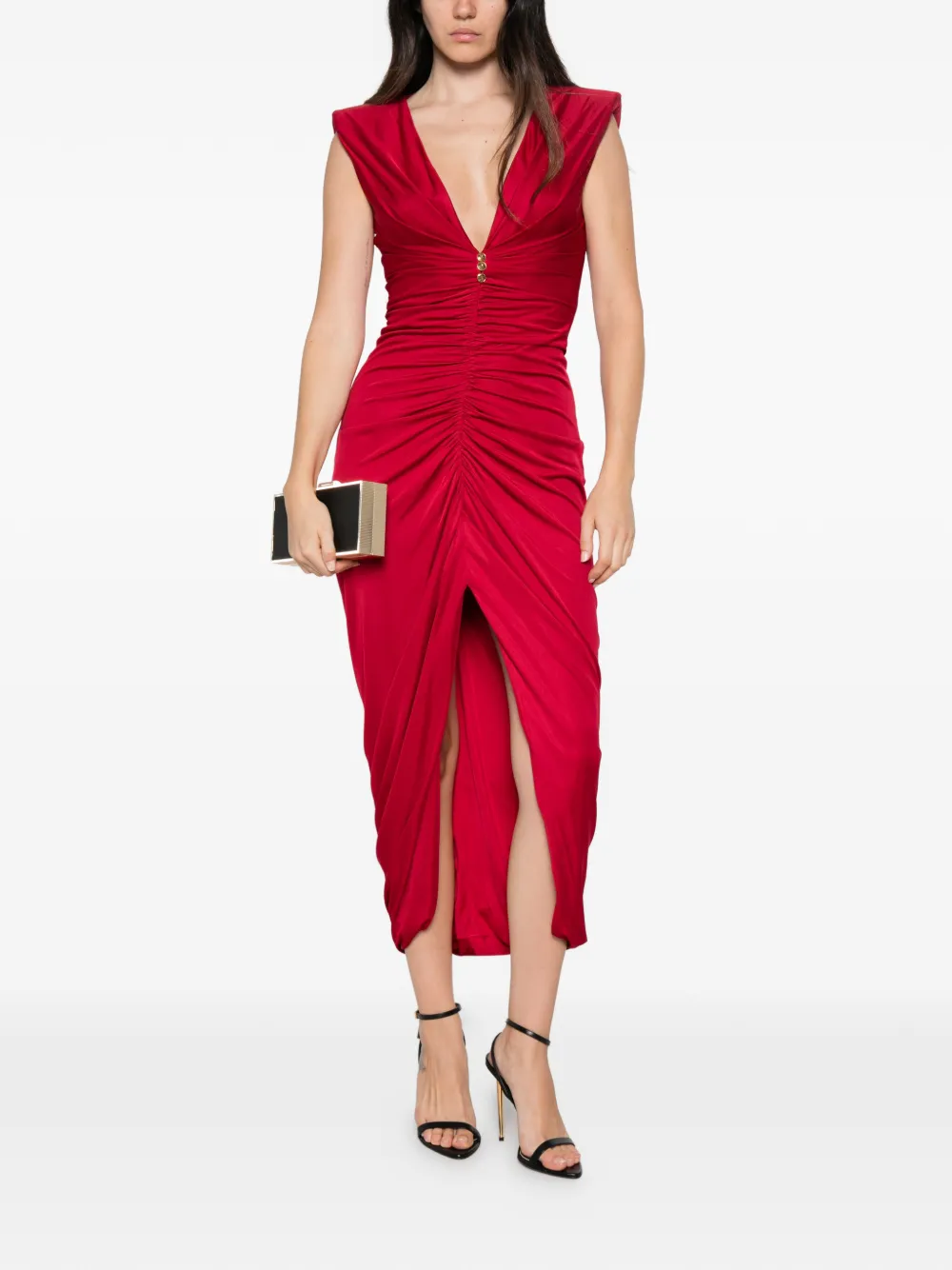 Versace ruched Medusa-button dress - Rosso