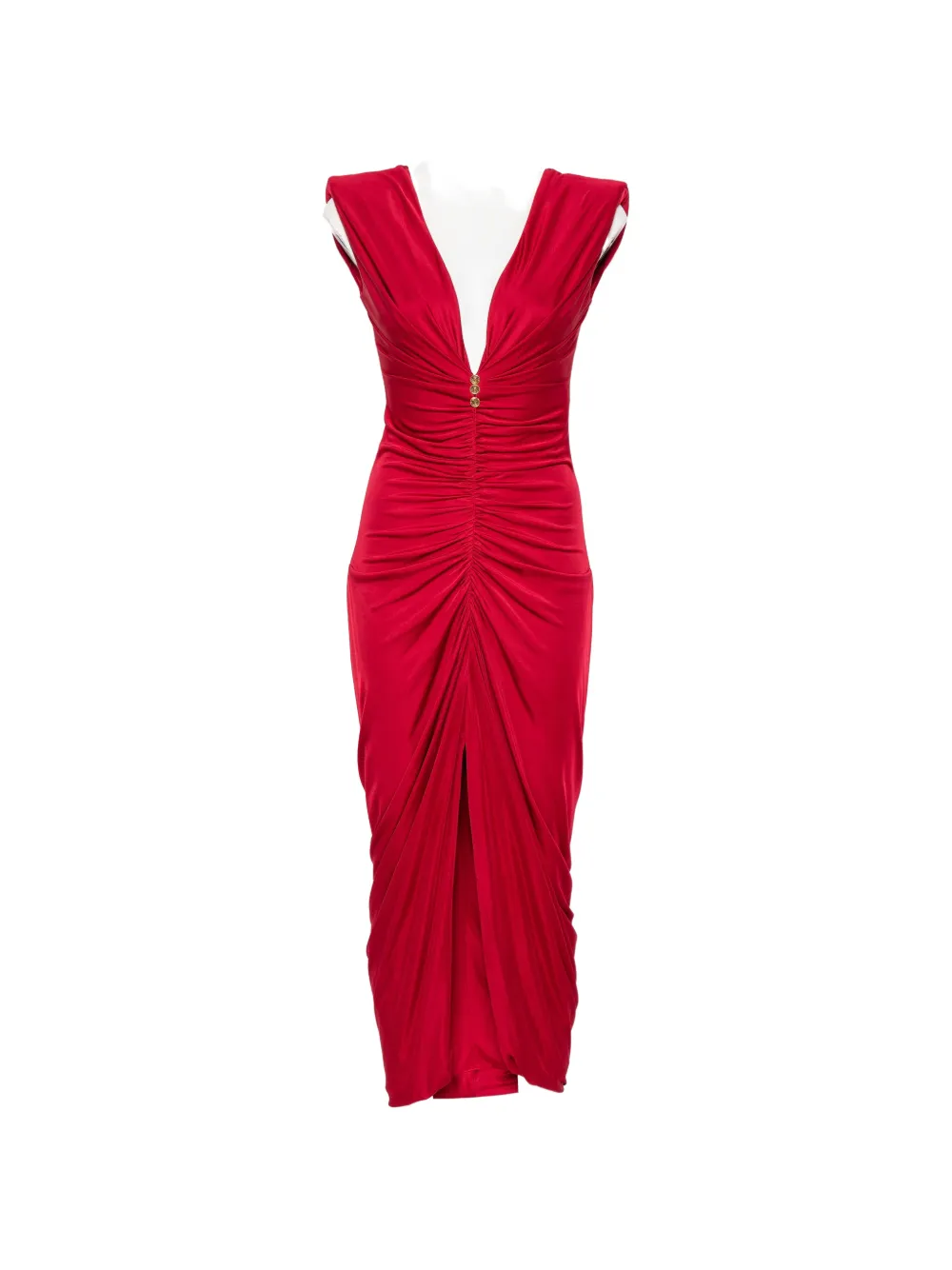 Versace ruched Medusa-button dress