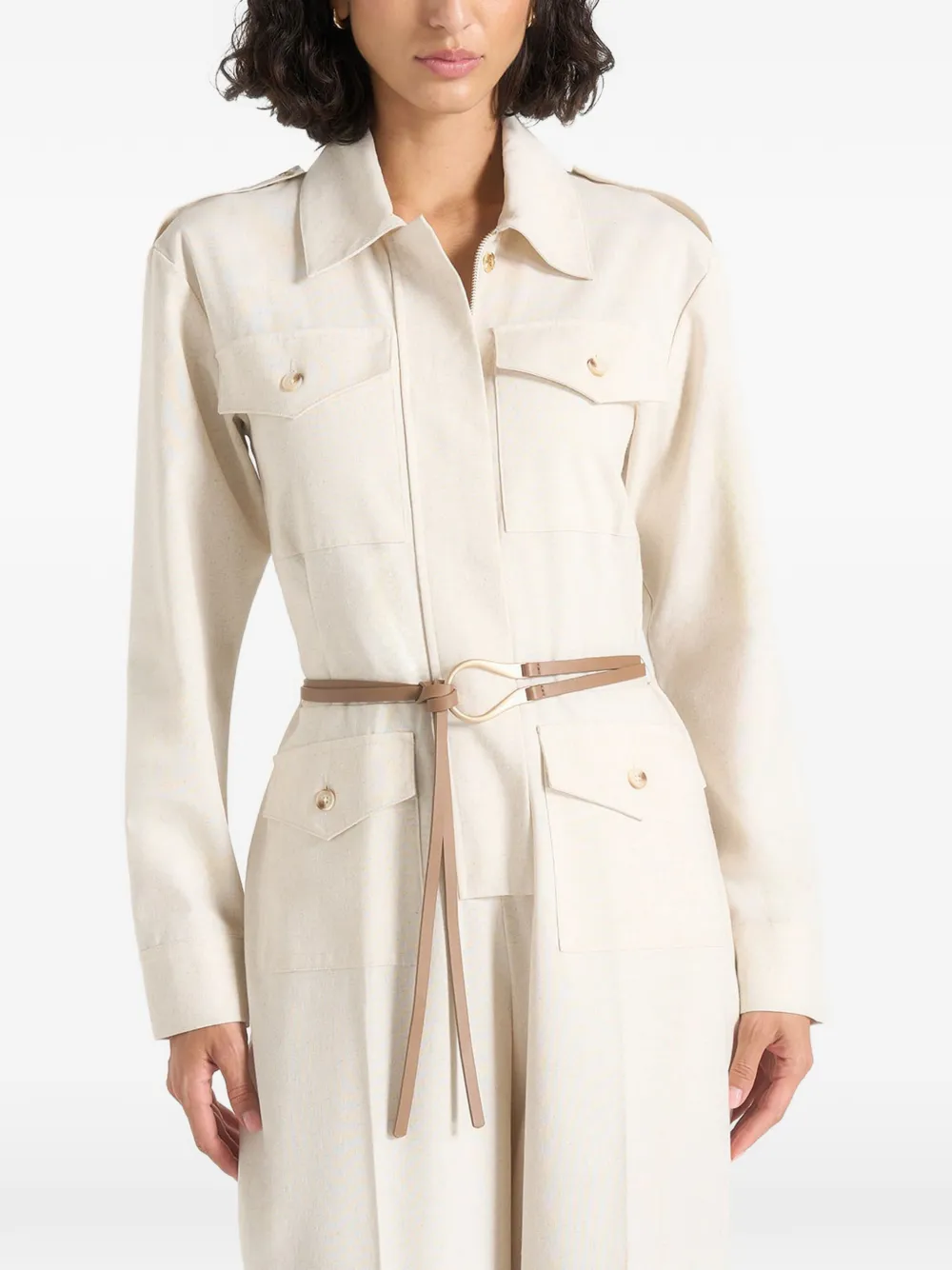 Manière De Voir Ruby in natural linen belted utility jumpsuit Beige