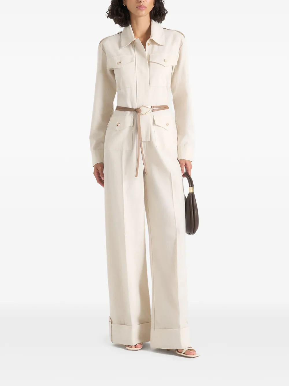 Manière De Voir Ruby in natural linen belted utility jumpsuit Beige