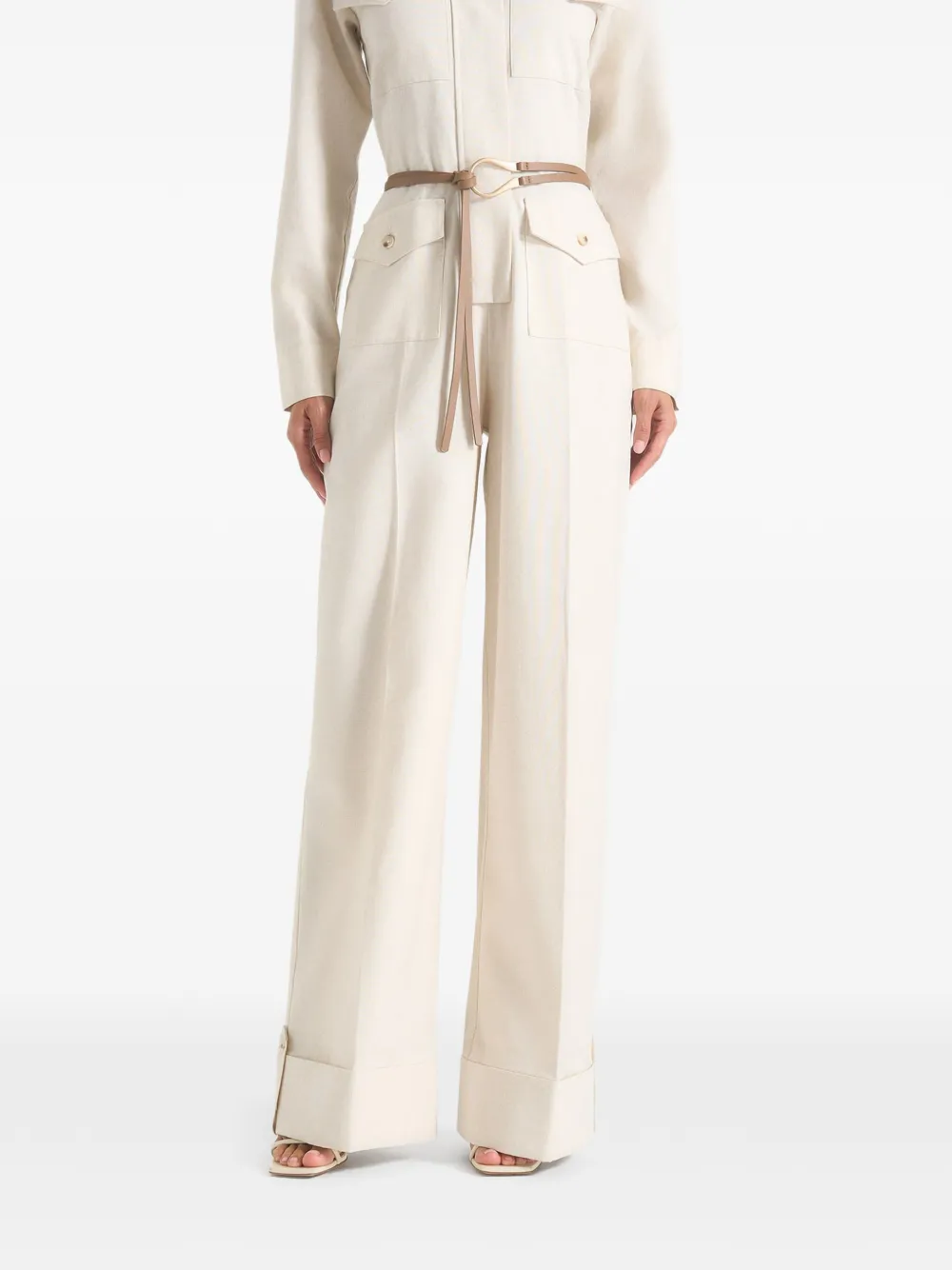 Manière De Voir Ruby in natural linen belted utility jumpsuit Beige