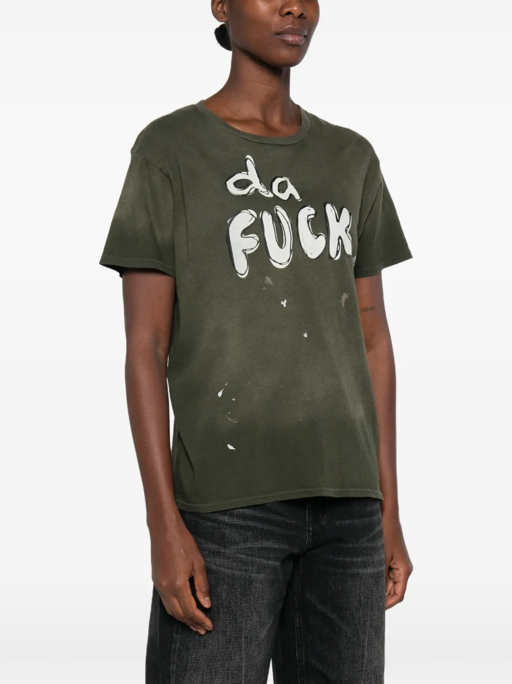 R13 distressed slogan-print T-shirt Groen