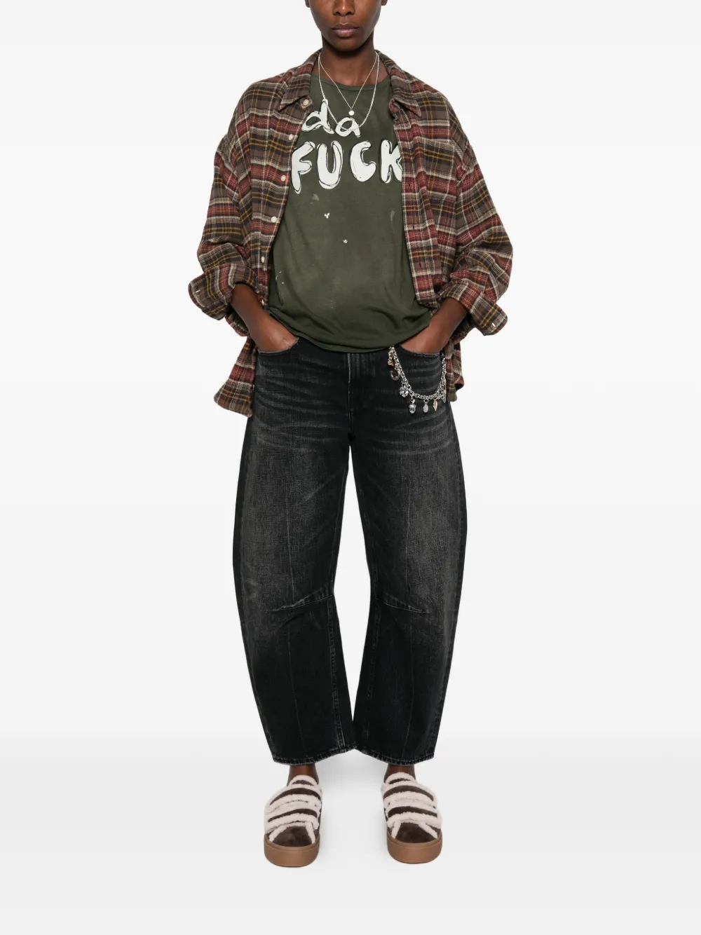 R13 distressed slogan-print T-shirt Groen