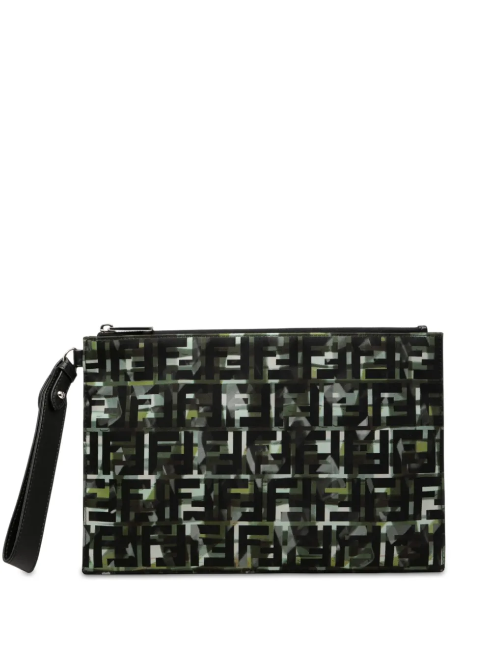 Fendi Pre-Owned 2010-2026 FF 1974 Clutch aus Nylon mit Camouflage-Print - Schwarz