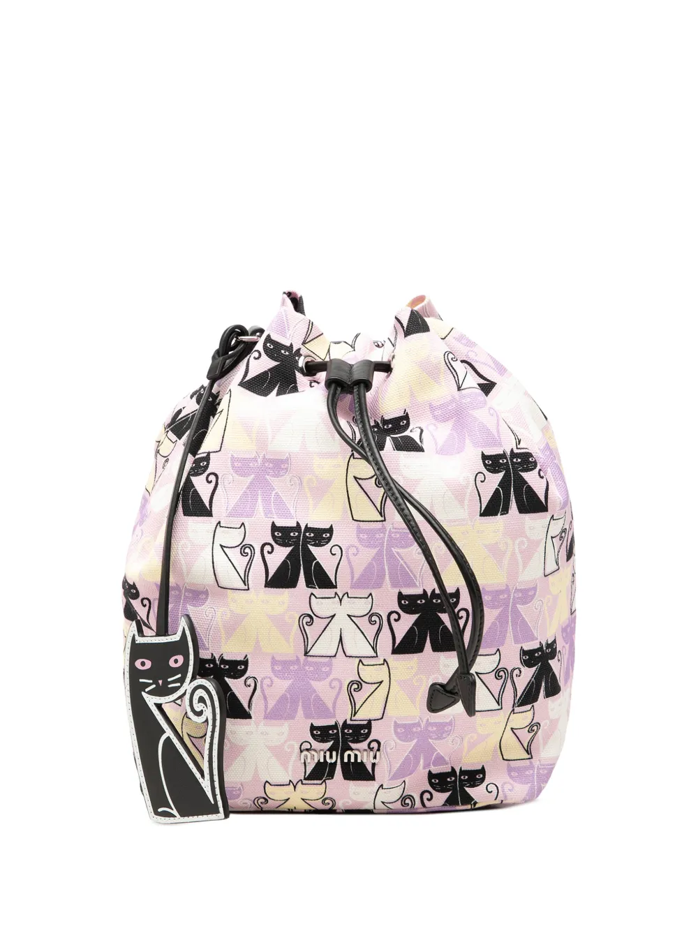 Miu Miu Pre-Owned 2010-2026 Canvas Cats Print Drawstring pouch - Viola