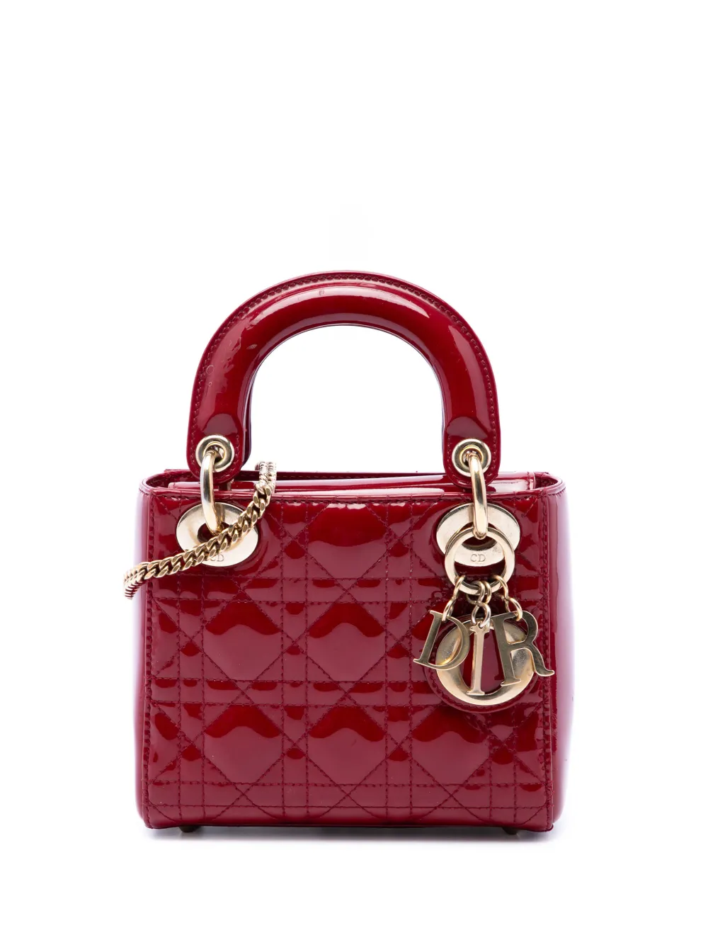 Christian Dior Pre-Owned 2019 mini Cannage Lady Dior Satchel-Tasche aus Lackleder - Rot