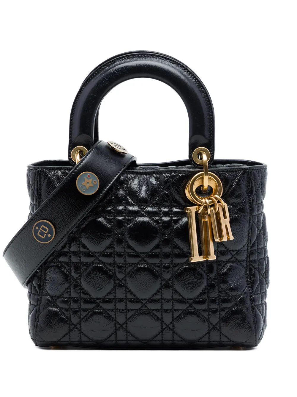 Christian Dior Pre-Owned 2018 kleine Cannage My ABCDior Lady Dior Satchel-Tasche aus Lackleder mit Knitteroptik - Schwarz