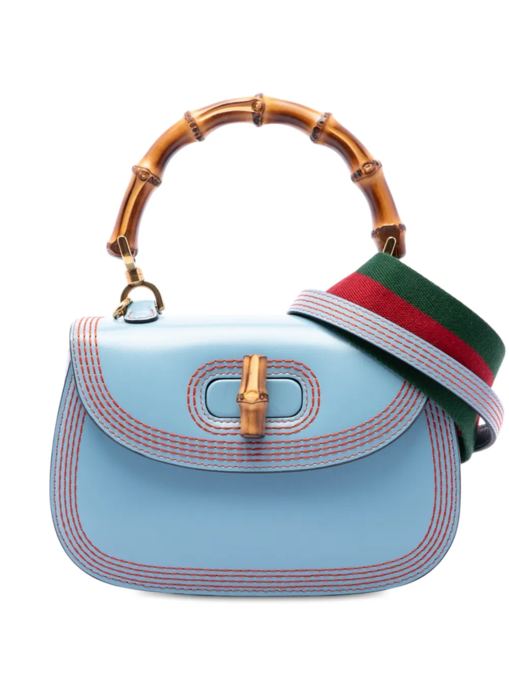 Gucci Pre-Owned 2016-2026 Small Calfskin Web Stitched Bamboo 1947 Top Handle Bag satchel - Blu