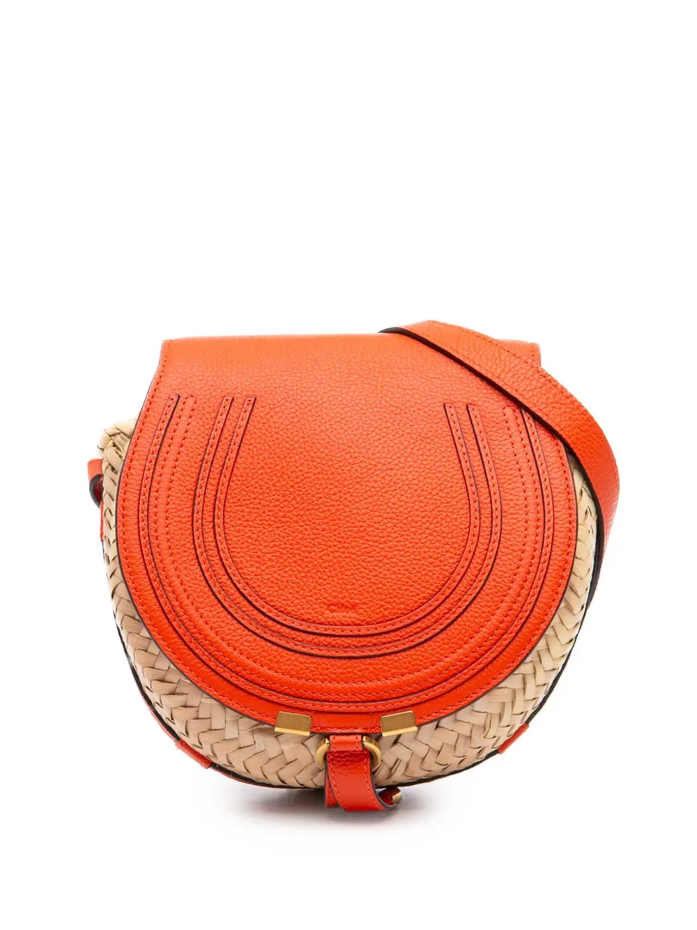 Chloé Pre-Owned 2022 kleine Marcie Saddle Umhängetasche aus Raffiabast - Orange