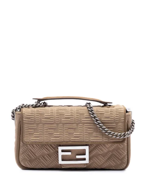 Fendi Pre-Owned 2010-2026 주카 엠보스드 테크니컬 패브릭 체인 미디 바게트 숄더 백