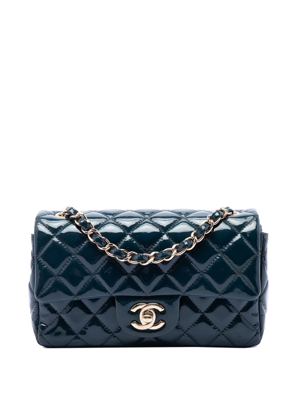 CHANEL Pre-Owned 2018 Mini Rectangular Classic Patent Single Flap crossbody bag - Blu