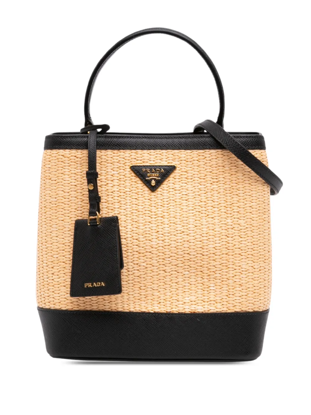 Prada Pre-Owned 2019-2026 Medium Saffiano Trimmed Paglia Panier Bag satchel - Nero