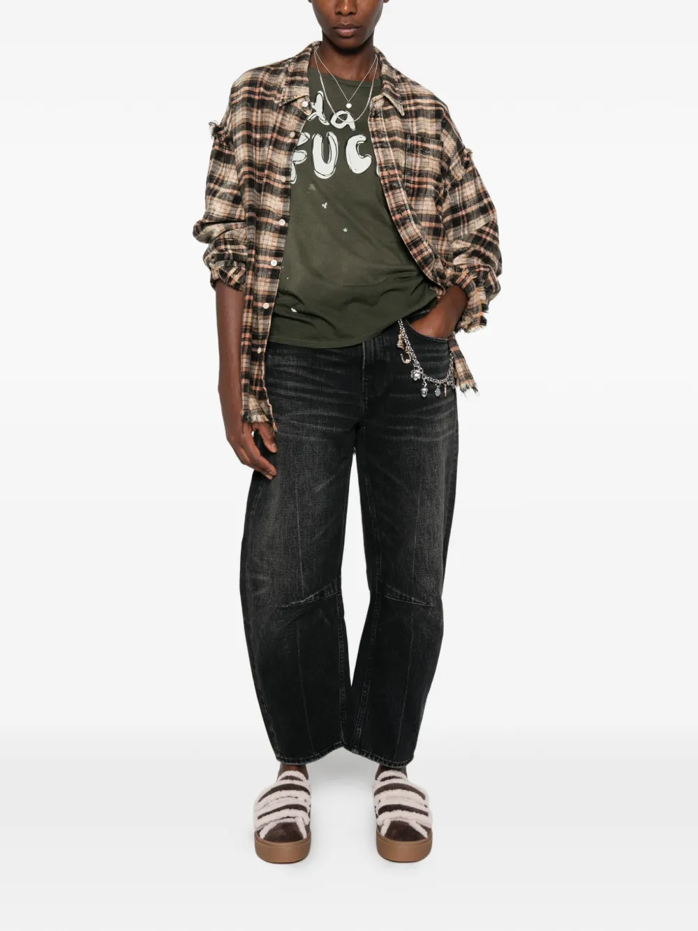 R13 Frayed Plaid Shirt in Neutrals, view 2