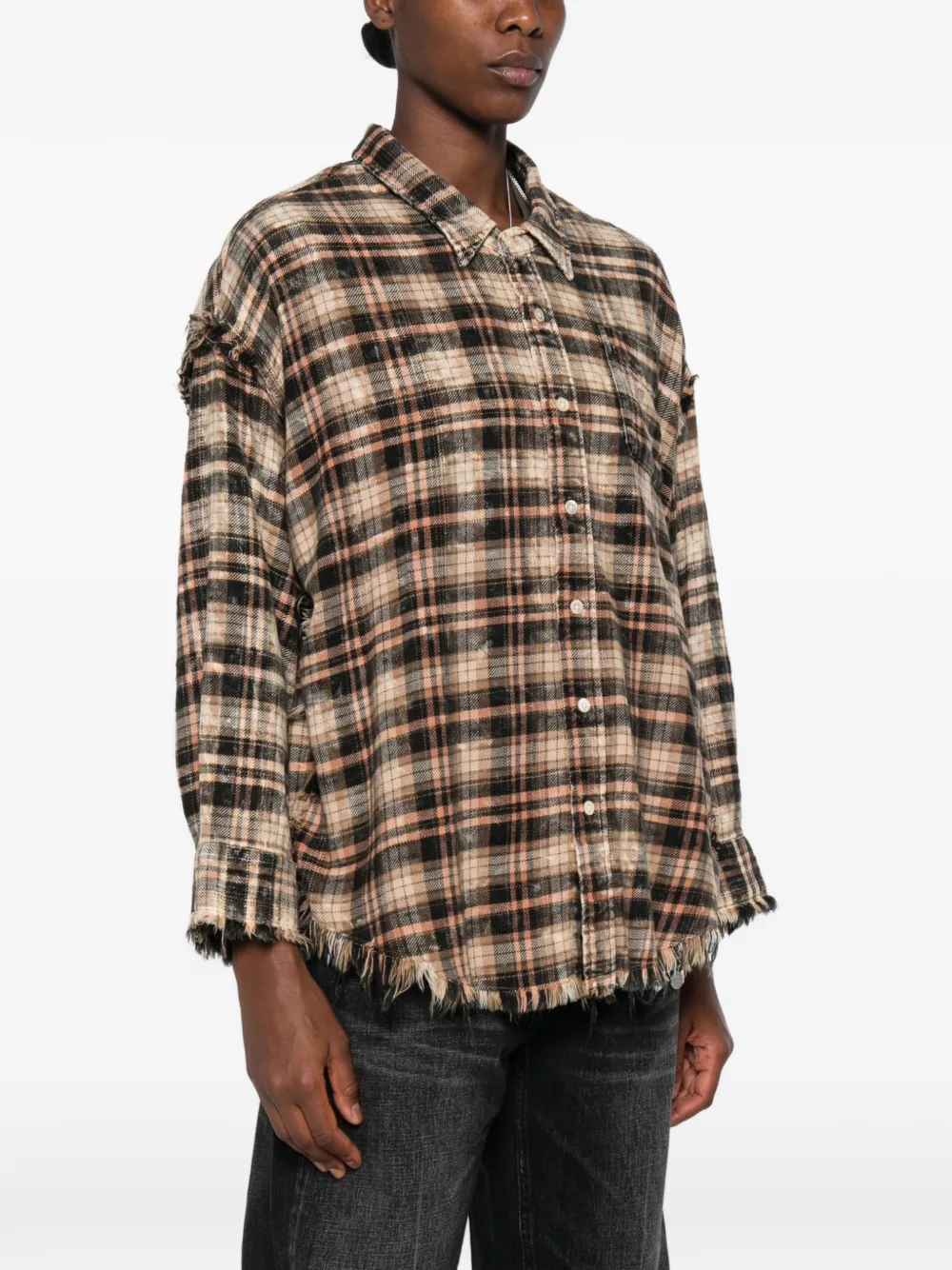 R13 Frayed Plaid Shirt in Neutrals, view 3