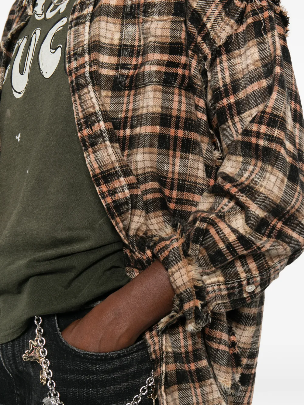 R13 Frayed Plaid Shirt in Neutrals, view 5