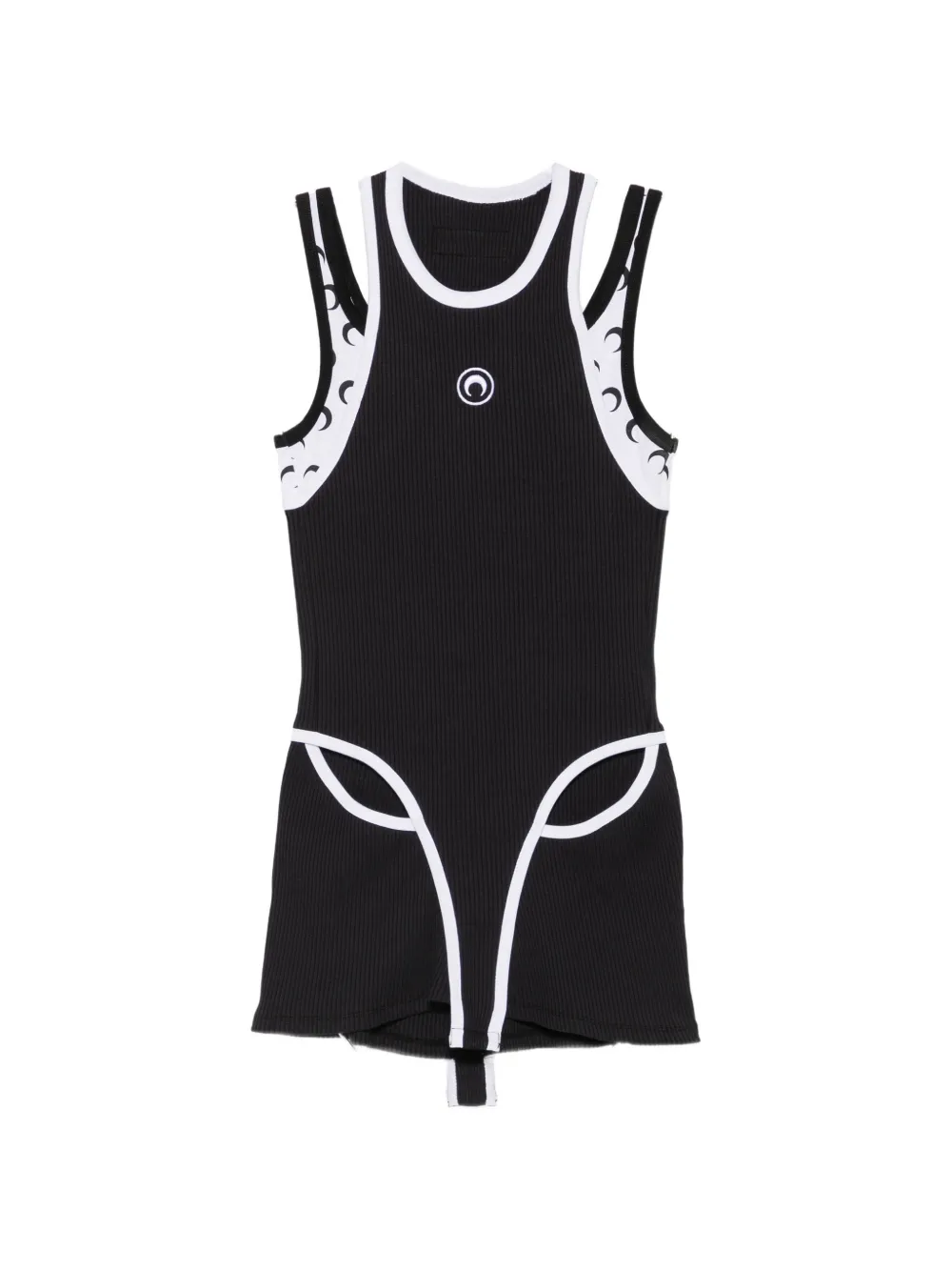 Marine Serre ribbed-knit cut-out playsuit - Nero