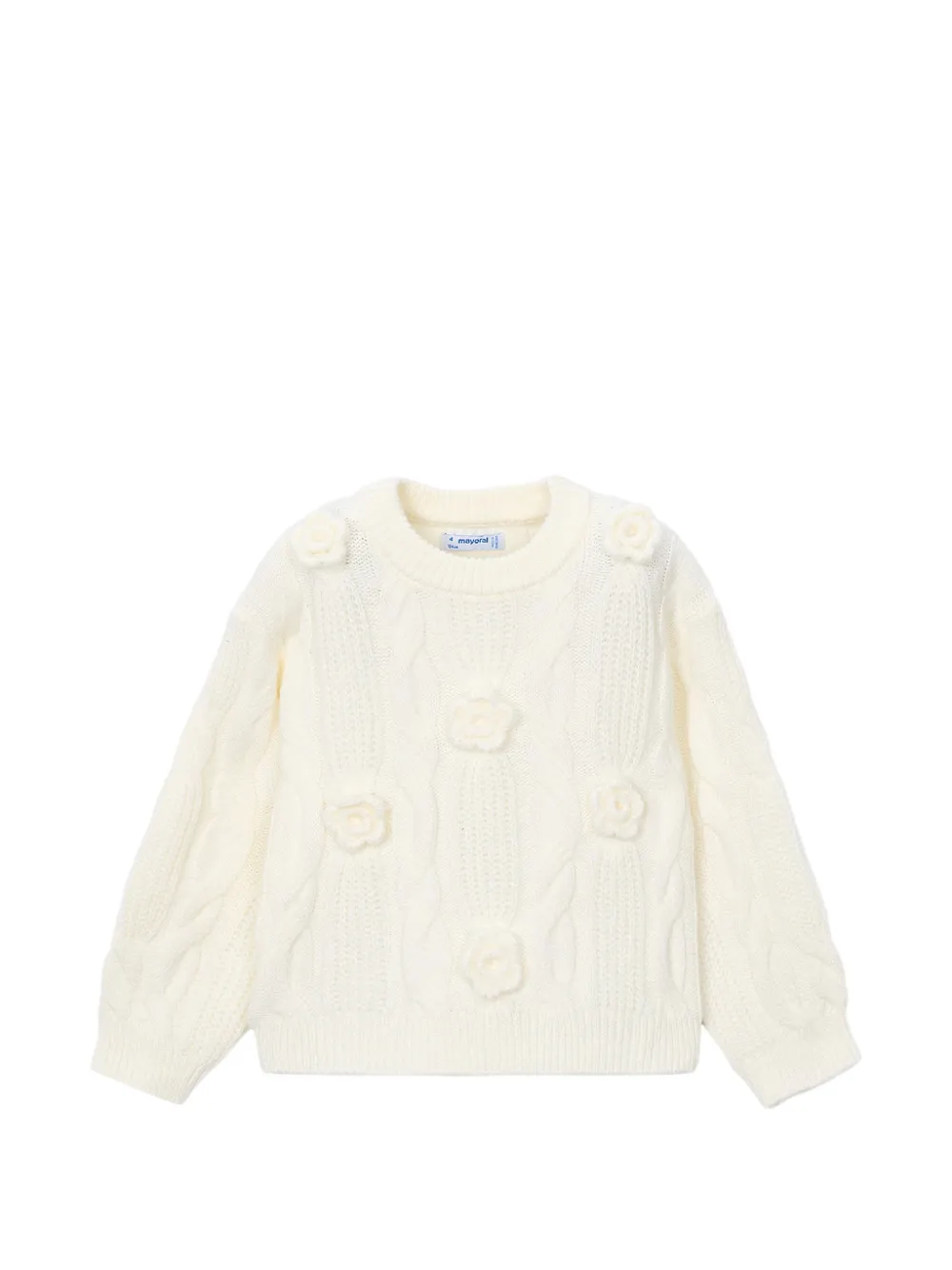 Mayoral floral-appliqué cable-knit sweater - Neutrals