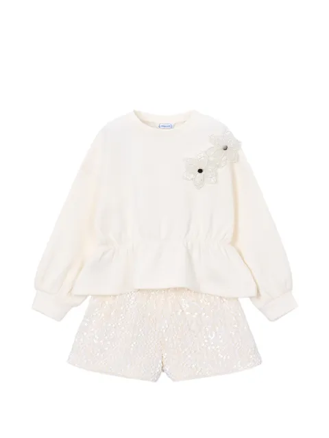 Mayoral sequin-embellished floral-appliqué shorts set