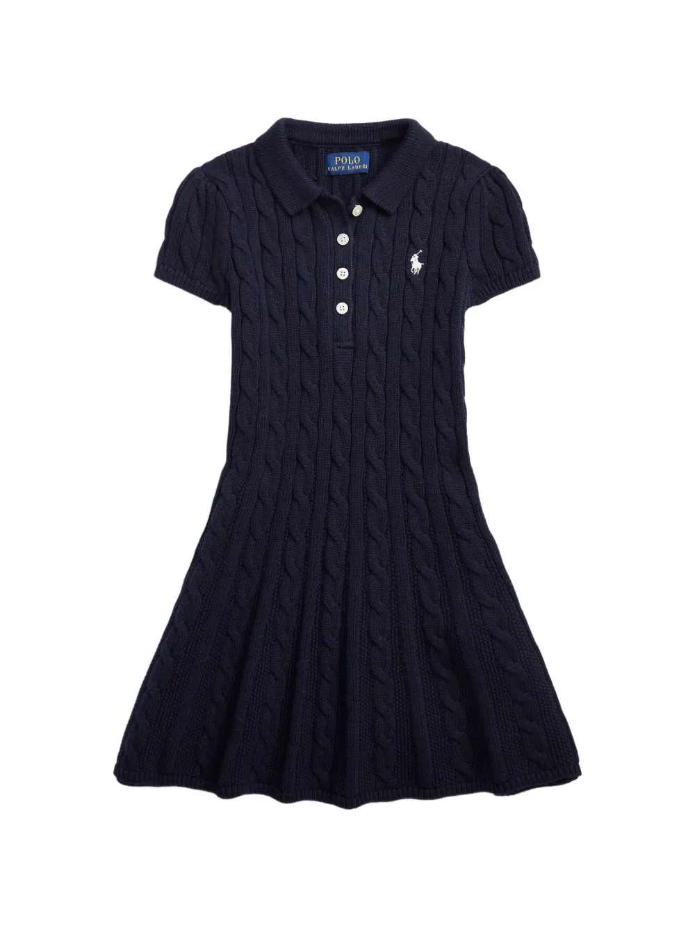 POLO RALPH LAUREN KIDS robe-polo courte en maille torsadée - Bleu POLO RALPH LAUREN KIDS robe-polo courte en maille torsadée - Bleu