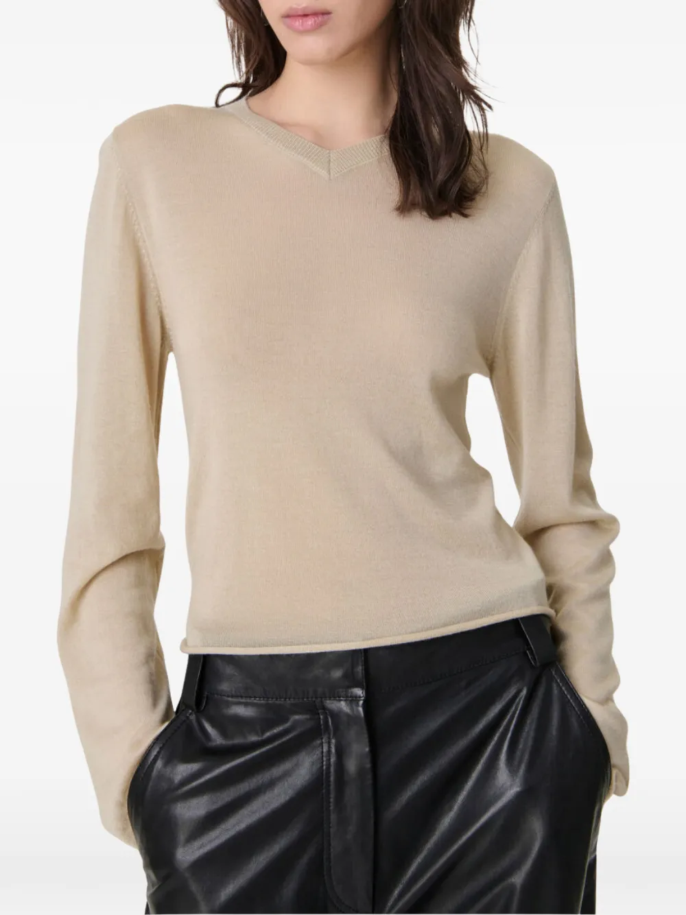 IRO Infini trui met V-hals en lange mouwen Beige