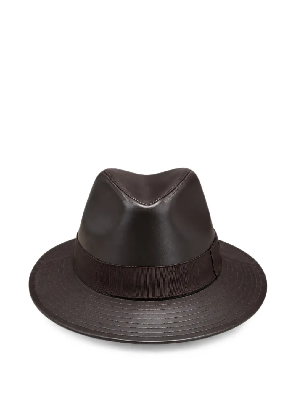 Borsalino Sophia leren fedora met grosgrain afwerking Bruin
