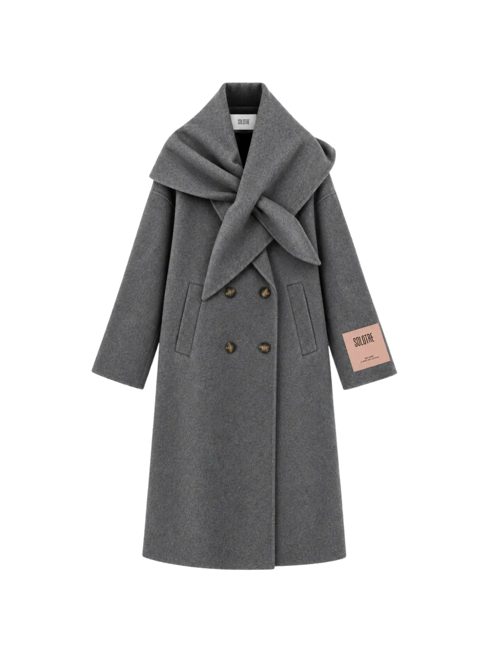 SOLOTRE double-breasted scarf-collar coat