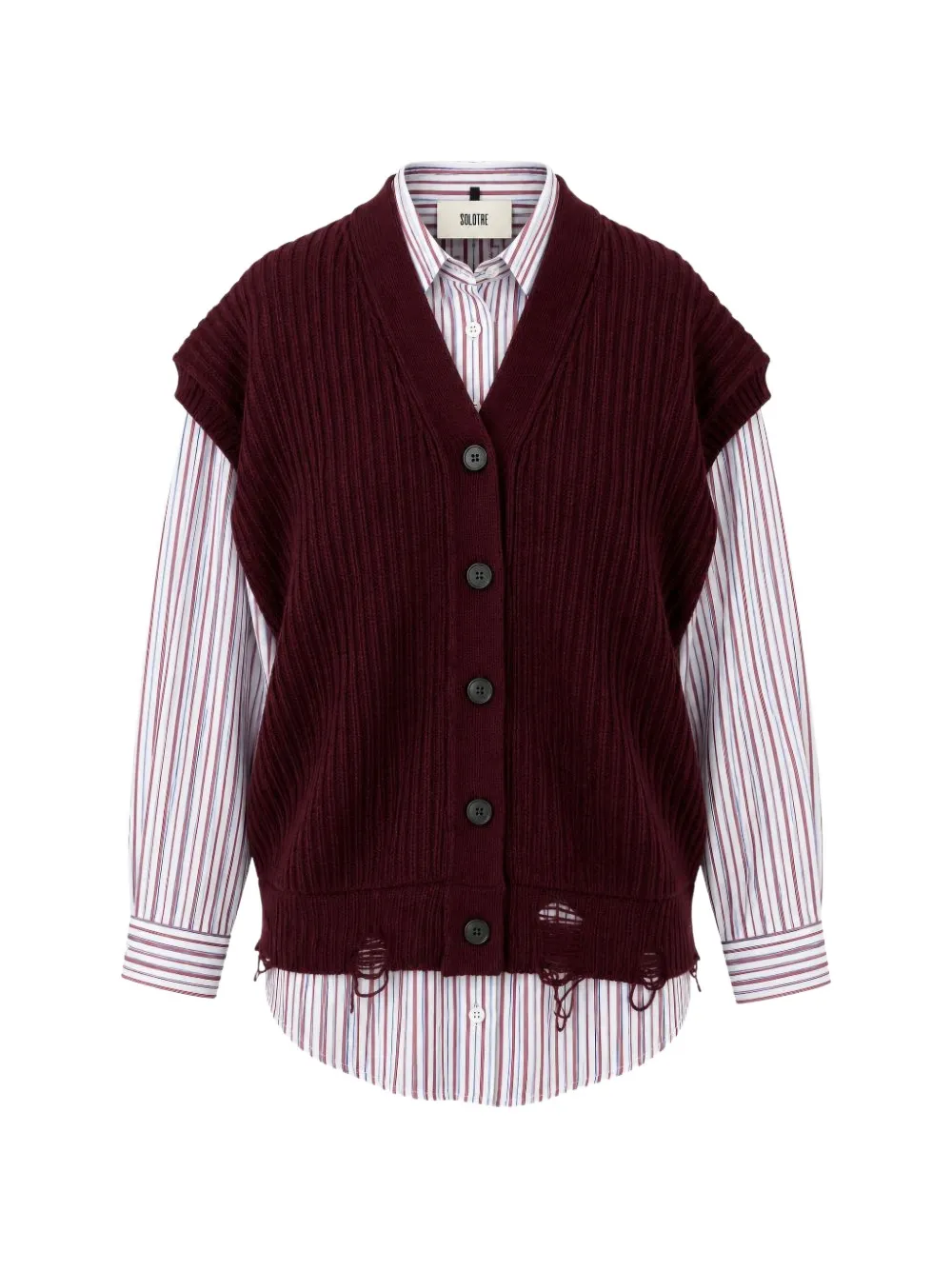 SOLOTRE distressed layered-effect cardigan