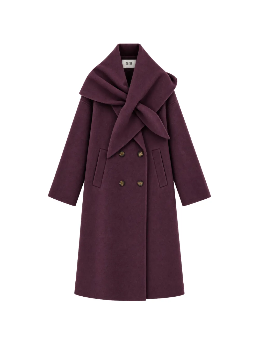 SOLOTRE manteau à boutonnière croisée et col façon écharpe - Violet SOLOTRE manteau à boutonnière croisée et col façon écharpe - Violet