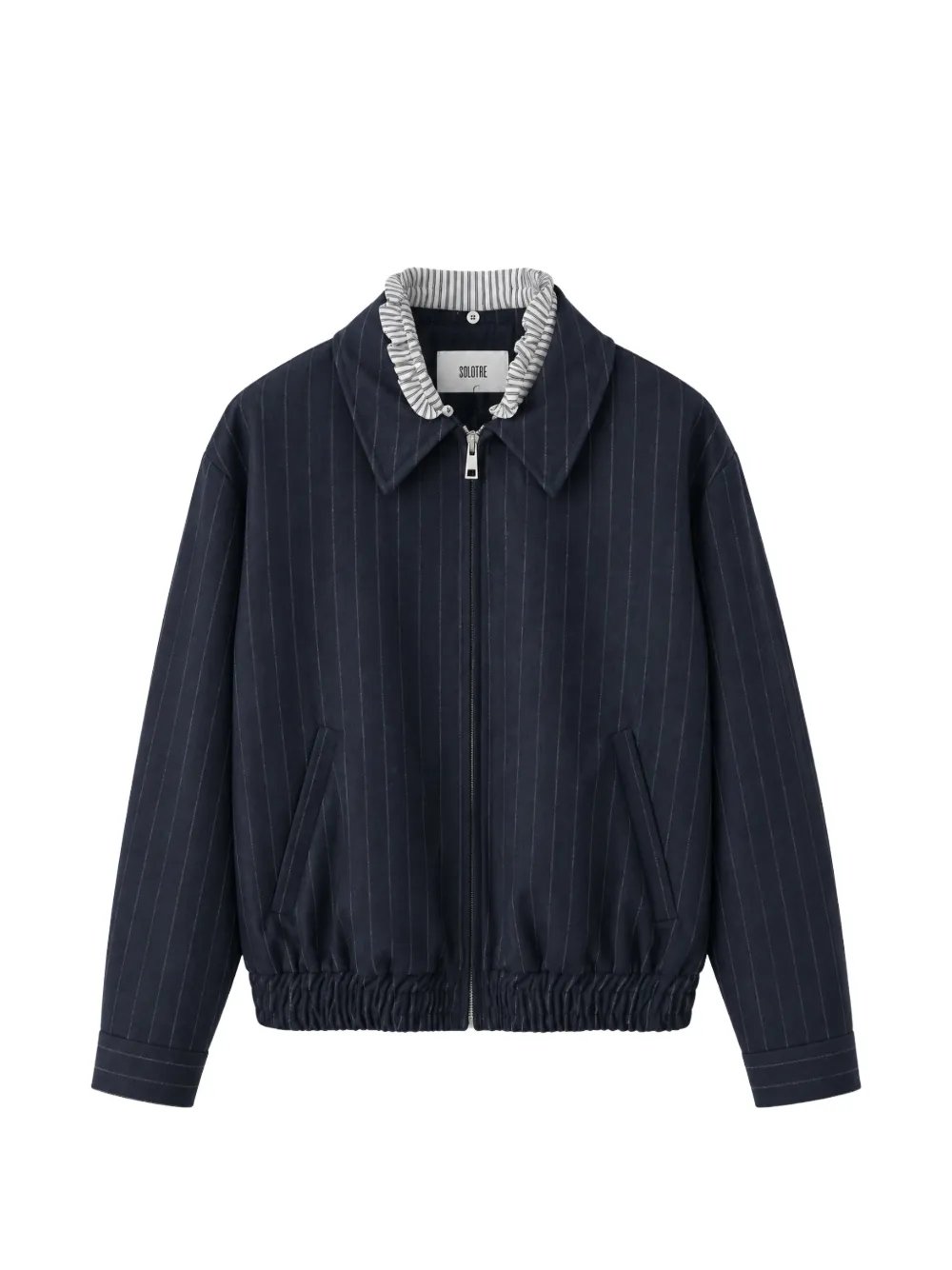 Solotre Pinstripe-pattern Elasticated-hem Jacket In Black