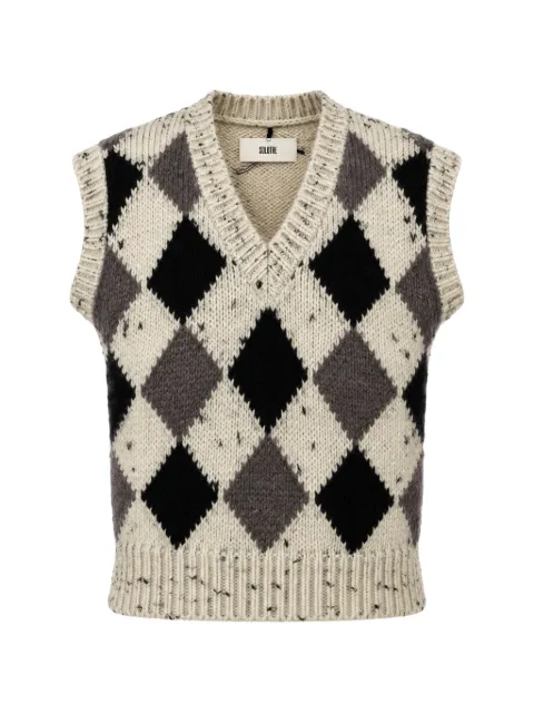 SOLOTRE argyle-knit V-neck sweater