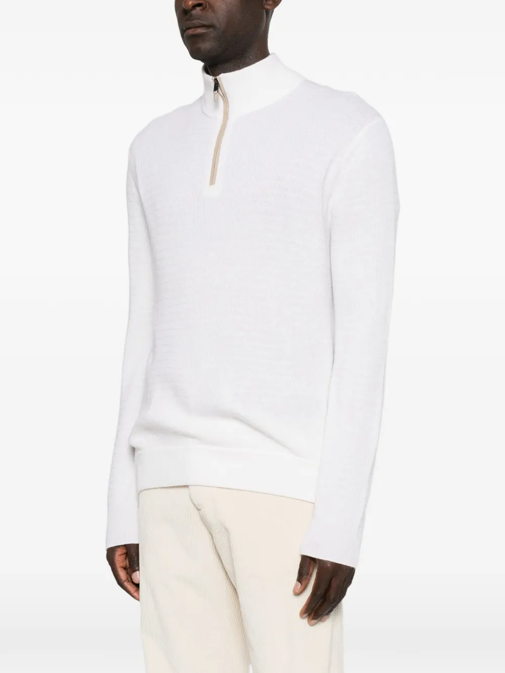 Canali Wafelgebreide trui met halve rits Wit