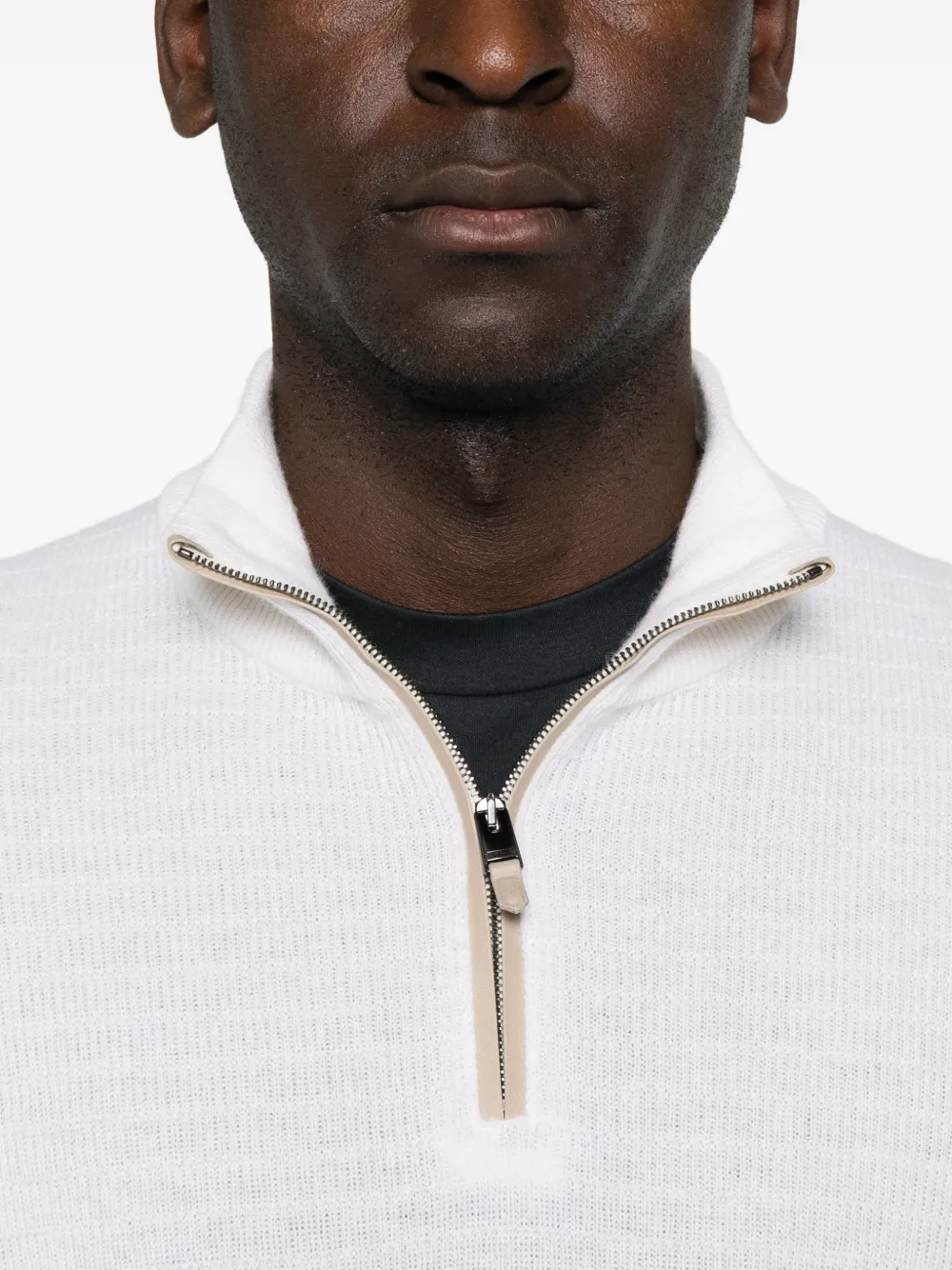 Canali Wafelgebreide trui met halve rits Wit