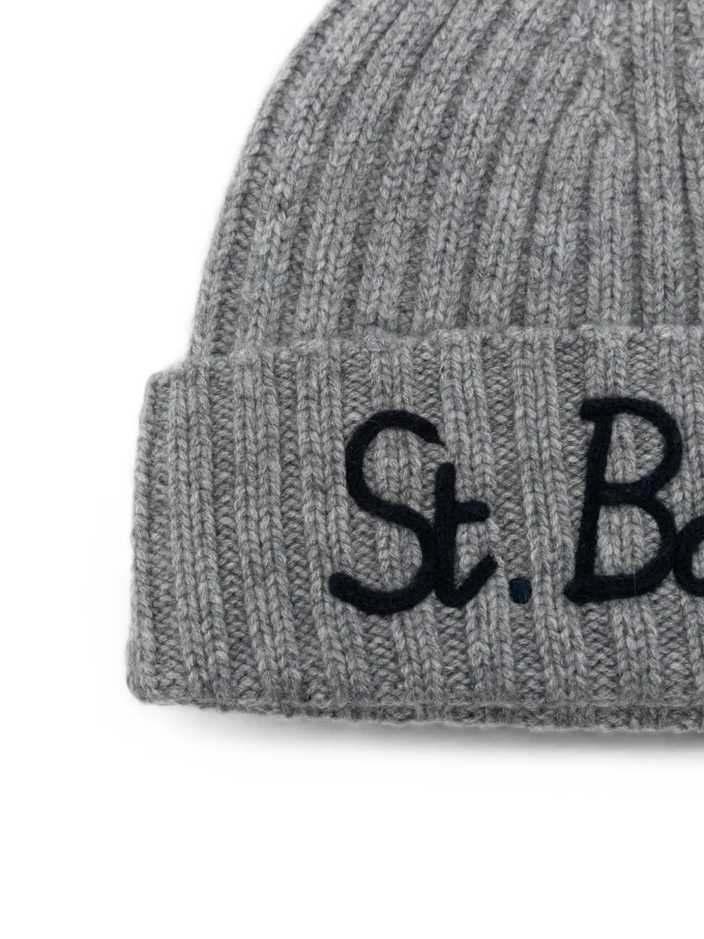 MC2 Saint Barth Kids Ribgebreide muts met geborduurd logo Grijs